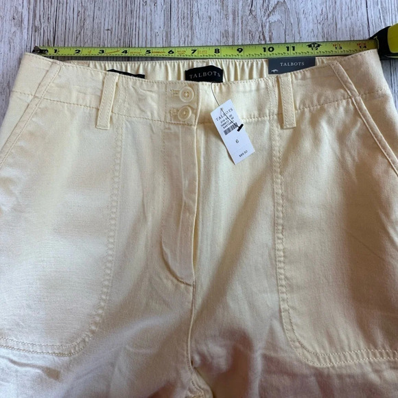 NWT Talbots SuperSoft Cargo Pants Linen Blend High Waist Crop Yellow Women’s 6 - Picture 8 of 12
